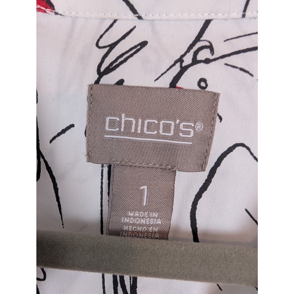 Chicos Top Amazon Parrots Print Tie Front Popover Alabaster Novelty White Size M - Picture 8 of 10